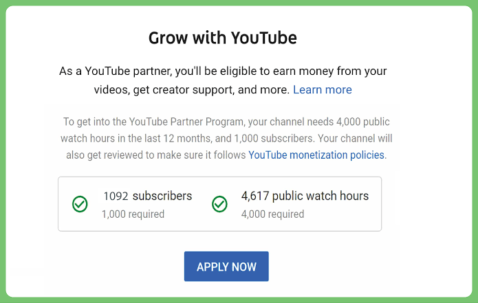 Available YouTube channel with Connected Monetization